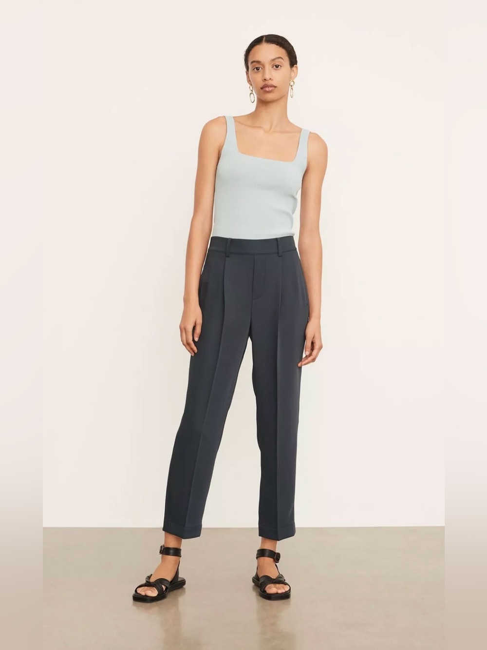 VINCE Mid-Rise Tapered Pull-On Pants Ankle Straight Wide Leg Trouser Black XS